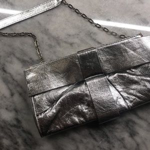 Silver Metallic Foil Clutch with Strap